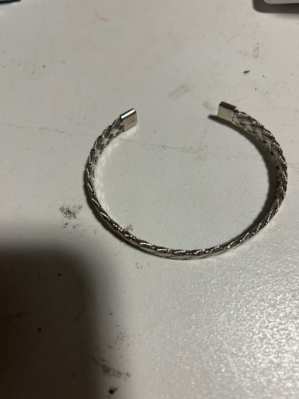 Braided Open Silver-Tone Cuff Bracelet